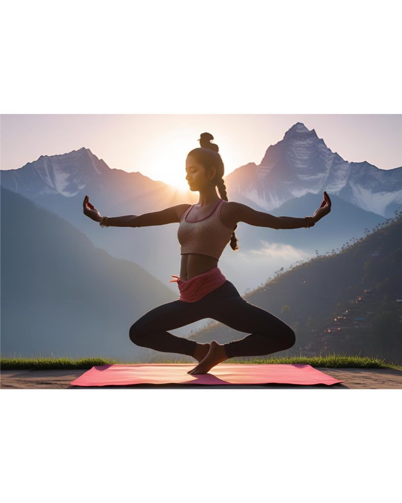 nepali woman doing Surya Namaskar in Pokhara, 